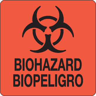 Biohazard Label / Biopeligro, 4" x 4", Fluorescent Paper, 500/Roll - ICC Canada