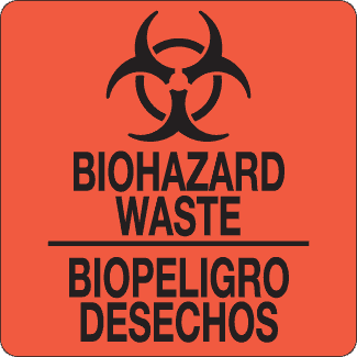 Biohazard Waste Label / Biopeligro Desechos, 6" x 6", Fluorescent Paper, 500/Roll - ICC Canada