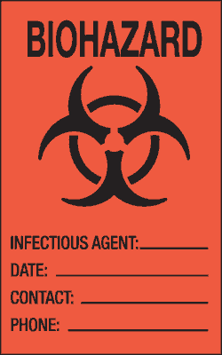 Biohazard Label (Write-On), 2.5" x 4", Fluorescent Paper, 500/Roll - ICC Canada