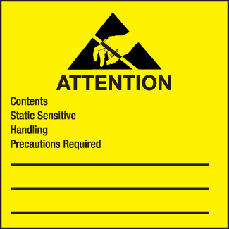 Attention: Contents Static Sensitive, 2" x 2", Gloss Paper, 500/Roll - ICC Canada