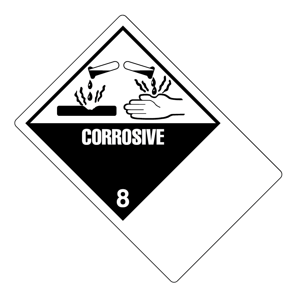 Hazard Class 8 - Corrosive Material, Worded, High-Gloss Label, Shipping Name-Large Tab, Blank, 500/roll - ICC Canada