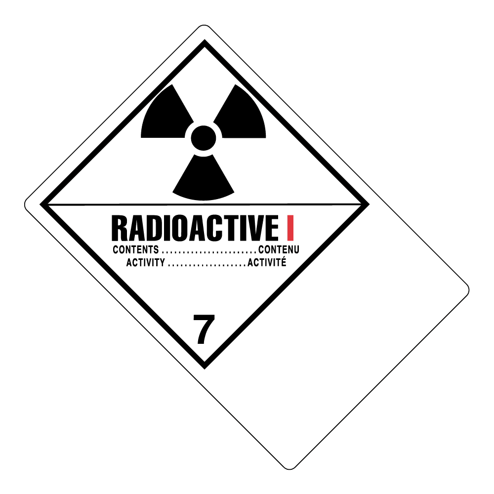 Hazard Class 7 - Radioactive Category I - Explosive, Non-Worded, High-Gloss Label, Shipping Name-Large Tab, Blank, 500/roll - ICC Canada