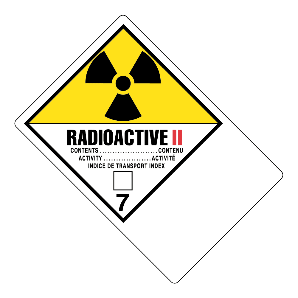 Hazard Class 7 - Radioactive Category II - Explosive, Non-Worded, High-Gloss Label, Shipping Name-Large Tab, Blank, 500/roll - ICC Canada