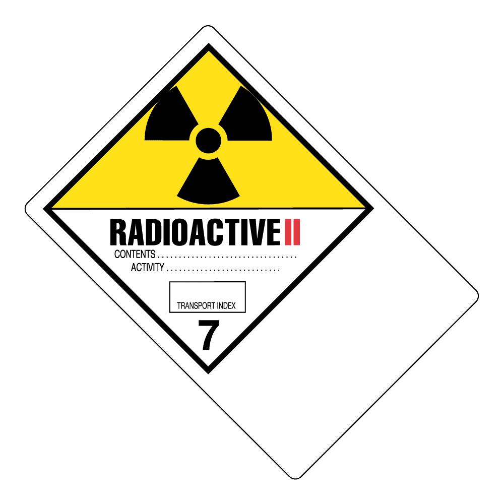 Hazard Class 7 - Radioactive Category II - Explosive, Worded, High-Gloss Label, Shipping Name-Large Tab, Blank, 500/roll - ICC Canada