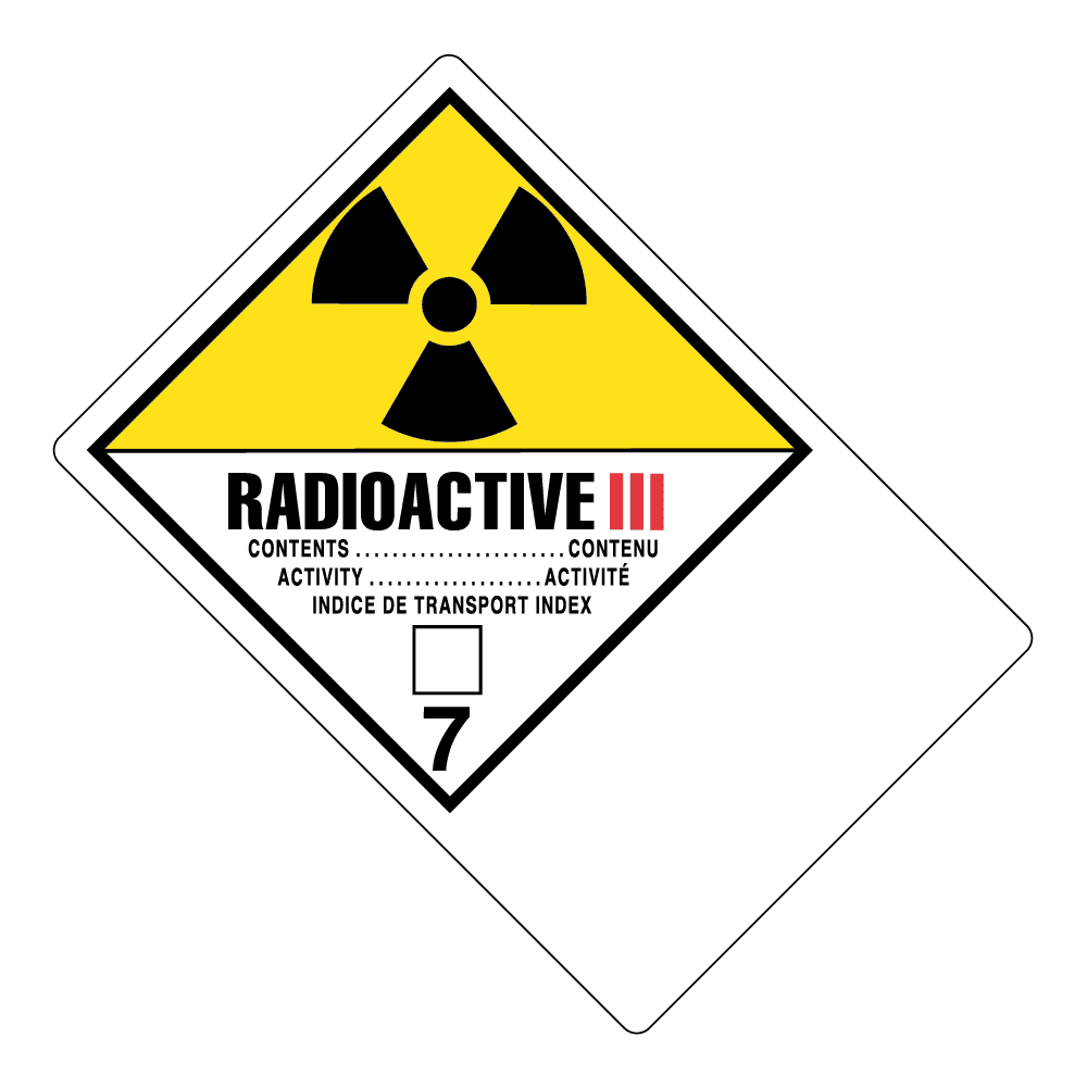 Hazard Class 7 - Radioactive Category III - Explosive, Non-Worded, High-Gloss Label, Shipping Name-Large Tab, Blank, 500/roll - ICC Canada