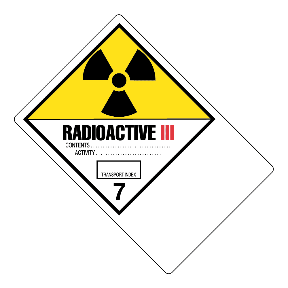Hazard Class 7 - Radioactive Category III - Explosive, Worded, High-Gloss Label, Shipping Name-Large Tab, Blank, 500/roll - ICC Canada
