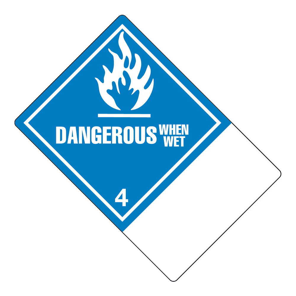 Hazard Class 4.3 - Dangerous When Wet Material, Worded, High-Gloss Label, Shipping Name-Large Tab, Blank, 500/roll - ICC Canada
