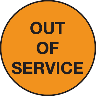 Out of Service, 2" Round, Fluorescent Paper, 500/Roll - ICC Canada