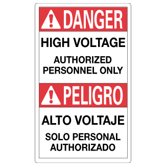High Voltage Authorized Personnel Only/Alto Voltaje Solo Personal Authorizado, 3" x 5", Package of 5, English/Spanish - ICC Canada