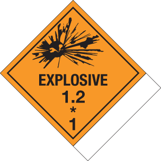 Hazard Class 1.2 - Explosive, Worded, Vinyl Label, Shipping Name-Standard Tab, Blank, 500/roll - ICC Canada