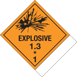 Hazard Class 1.3 - Explosive, Worded, Vinyl Label, Shipping Name-Standard Tab, Blank, 500/roll - ICC Canada