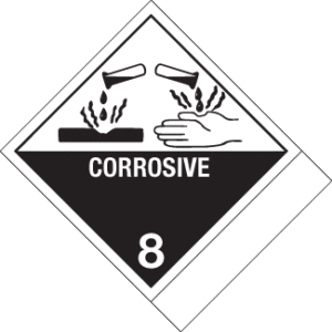 Hazard Class 8 - Corrosive Material, Worded, High-Gloss Label, Shipping Name-Standard Tab, Blank, 500/roll - ICC Canada