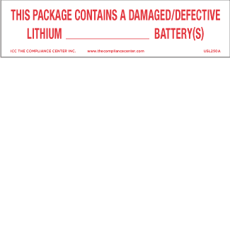 This Package Contains a Damaged/Defective Lithium _____ Battery(s) , 6" x 1.5", Gloss Paper, 500/Roll - ICC Canada