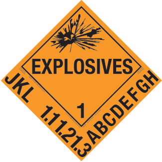 Hazard Class 1.1/1.2/1.3 - Explosive, Permanent Self-Stick Vinyl, Worded Placard, Customizable - ICC Canada