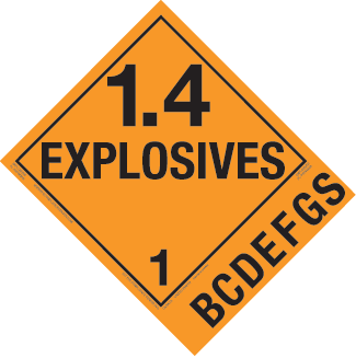 Hazard Class 1.4 - Explosive, Permanent Self-Stick Vinyl, Worded Placard, Customizable - ICC Canada