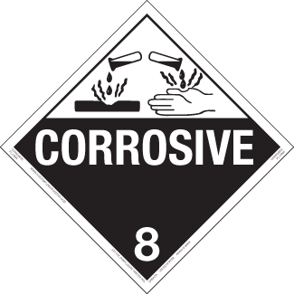 Hazard Class 8 - Corrosive Material, Permanent Self-Stick Vinyl, Worded Placard - ICC Canada