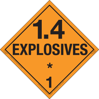 Hazard Class 1.4 - Explosives, Permanent Self-Stick Vinyl, Worded Placard - ICC Canada