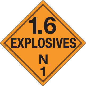 Hazard Class 1.6N - Explosives, Permanent Self-Stick Vinyl, Worded Placard - ICC Canada
