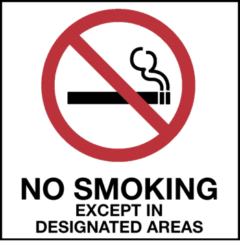 No Smoking Except in Designated Areas, 7" x 7", Rigid Vinyl - ICC Canada