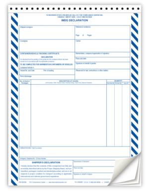 IMO Shippers Declaration Forms, 4-Part NCR, Preprinted, 100/Pack - ICC USA