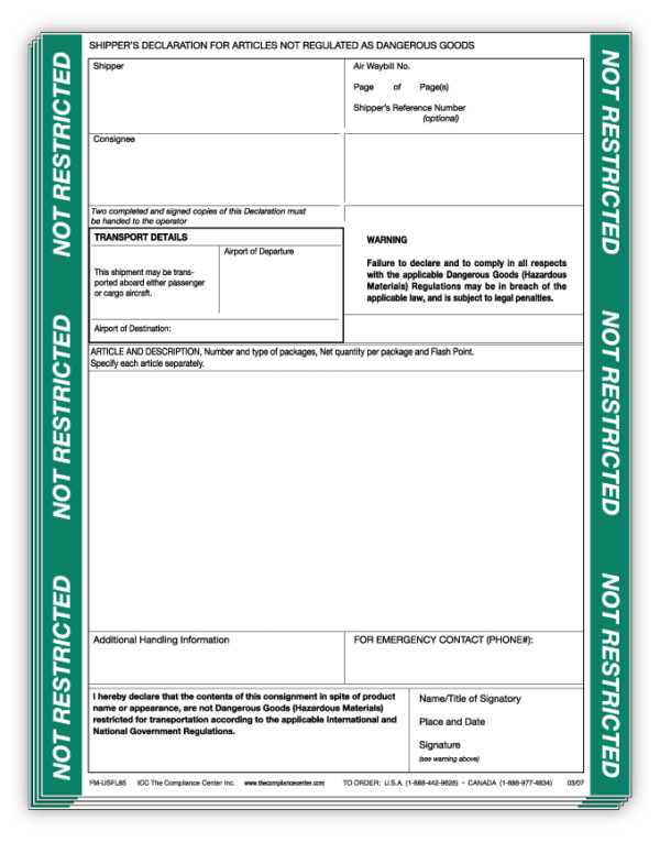 Not Restricted Articles Form, Laser, 100/Pack - ICC USA