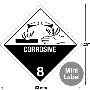 Hazard Class 8 - Corrosive Material, Worded, Mini High-Gloss Label, 500/roll - ICC USA