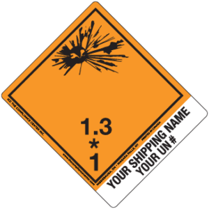 Hazard Class 1.3 - Explosive, Non-Worded, High-Gloss Label, Shipping Name-Standard Tab, Custom, 500/roll - ICC USA