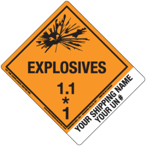Hazard Class 1.1 - Explosive, Worded, Vinyl Label, Shipping Name-Standard Tab, Custom, 500/roll - ICC USA
