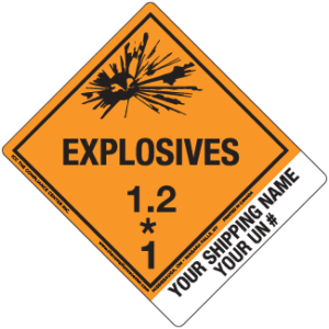 Hazard Class 1.2 - Explosive, Worded, Vinyl Label, Shipping Name-Standard Tab, Custom, 500/roll - ICC USA