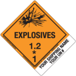 Hazard Class 1.2 - Explosive, Worded, High-Gloss Label, Shipping Name-Standard Tab, Custom, 500/roll