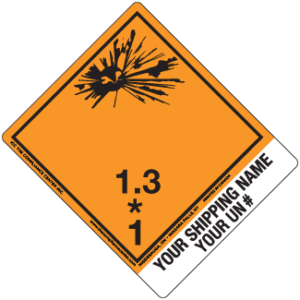 Hazard Class 1.3 - Explosive, Non-Worded, Vinyl Label, Shipping Name-Standard Tab, Custom, 500/roll - ICC USA