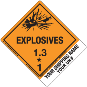 Hazard Class 1.3 - Explosive, Worded, Vinyl Label, Shipping Name-Standard Tab, Custom, 500/roll - ICC USA