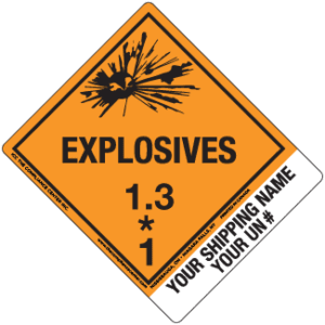 Hazard Class 1.3 - Explosive, Worded, High-Gloss Label, Shipping Name-Standard Tab, Custom, 500/roll - ICC USA