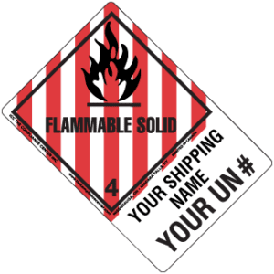 Hazard Class 4.1 - Flammable Solid, Worded, Vinyl Label, Shipping Name-Large Tab, Custom, 500/roll - ICC USA