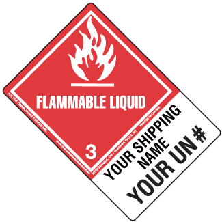 Hazard Class 3 - Flammable Liquid, Worded, High-Gloss Label, Shipping Name-Large Tab, Custom, 500/roll - ICC USA