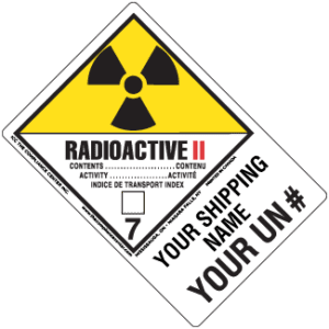 Hazard Class 7 - Radioactive Category II - Explosive, Non-Worded, High-Gloss Label, Shipping Name-Large Tab, Custom, 500/roll - ICC USA