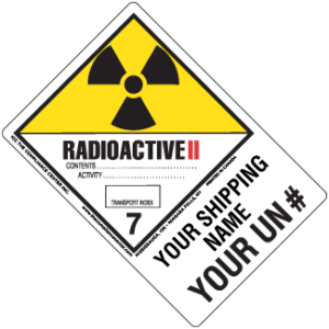 Hazard Class 7 - Radioactive Category II - Explosive, Worded, High-Gloss Label, Shipping Name-Large Tab, Custom, 500/roll - ICC USA