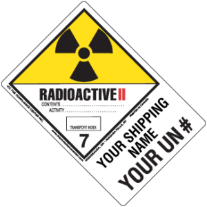 Hazard Class 7 - Radioactive Category II - Explosive, Worded, Vinyl Label, Shipping Name-Large Tab, Custom, 500/roll - ICC USA