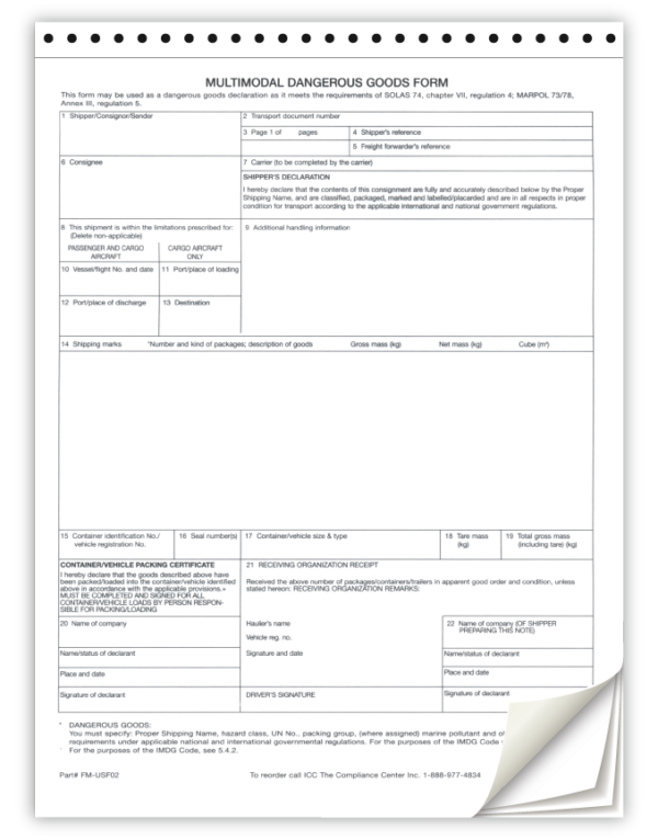IMO Multimodal Shipping Form, Laser, Packages of 100 - ICC USA