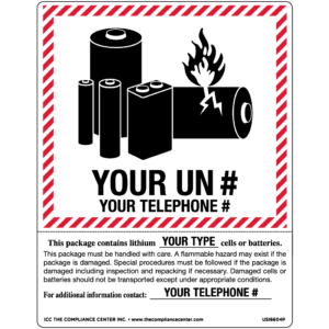 Lithium Battery Mark with Hazard Statement - 6.375″ x 5″, Gloss Paper Label, Custom, 500/Roll - ICC USA