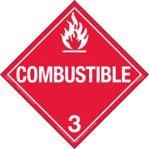 Hazard Class 3 - Combustible Liquid Placard, Removable Self-Stick Vinyl, Worded - ICC USA