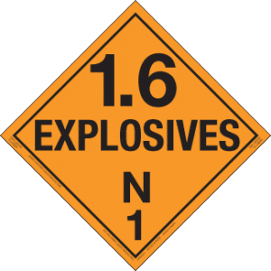 Hazard Class 1.6N - Explosives, Removable Self-Stick Vinyl, Worded Placard - ICC USA
