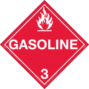 Hazard Class 3 - Gasoline, Removable Self-Stick Vinyl, Worded Placard - ICC USA