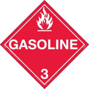 Hazard Class 3 - Gasoline Placard, Removable Self-Stick Vinyl, Worded - ICC USA