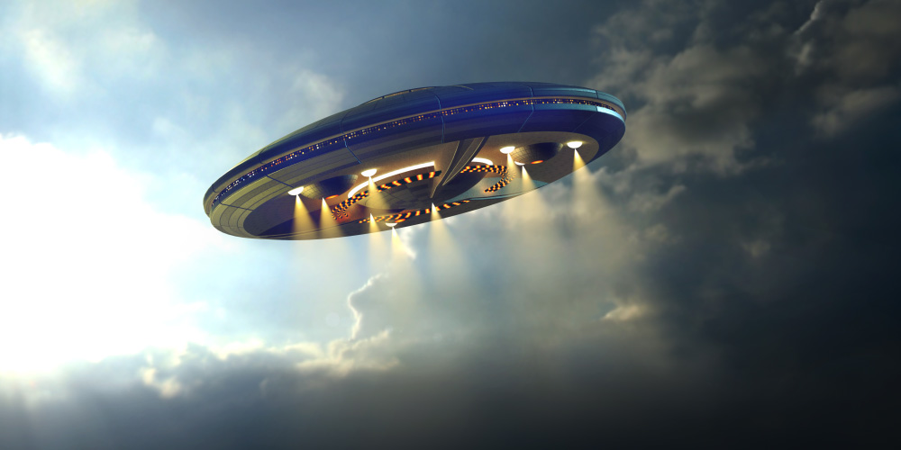 Flying Saucer UFO with a cloudy sky