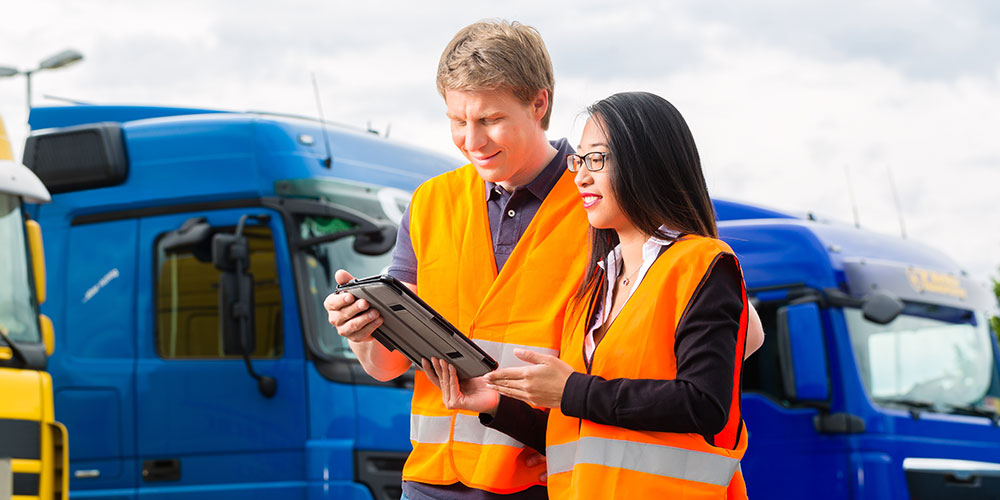 Using computer near truck