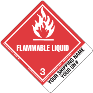 Hazard Class 3 - Flammable Liquid, Worded, High-Gloss Label, Shipping Name-Standard Tab, Custom, 500/roll - ICC USA
