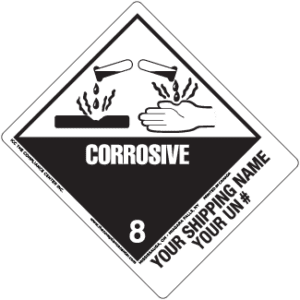 Hazard Class 8 - Corrosive Material, Worded, Vinyl Label, Shipping Name-Standard Tab, Custom, 500/roll - ICC USA