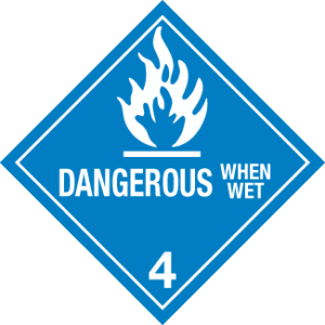 Hazard Class 4.3 - Dangerous When Wet Material, Worded, Vinyl Label, 500/roll - ICC USA