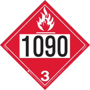 UN 1090, Hazard Class 3 - Flammable Liquid, Permanent Self-Stick Vinyl - ICC USA